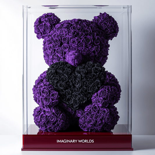 Purple Rose Bear with Black Roses Heart - Imaginary Worlds