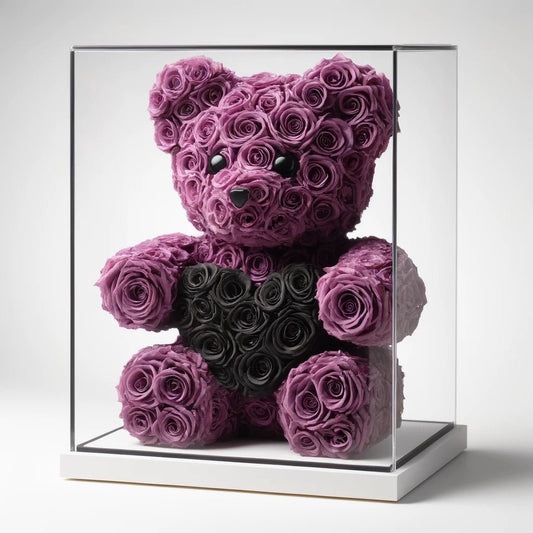 Purple Rose Bear with Black Roses Heart - Imaginary Worlds