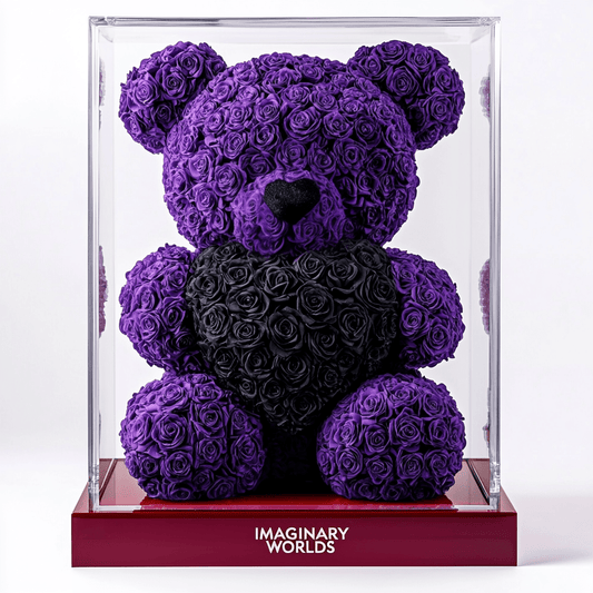 Purple Rose Bear with Black Roses Heart - Imaginary Worlds