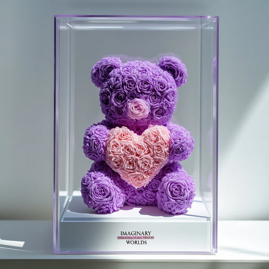 Purple Rose Bear with Pink Roses Heart - Imaginary Worlds