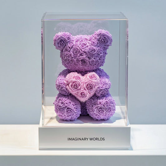 Purple Rose Bear with Pink Roses Heart - Imaginary Worlds