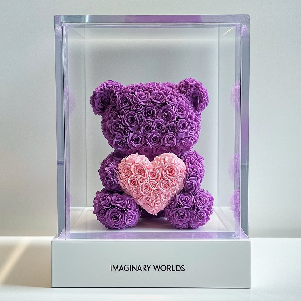 Purple Rose Bear with Pink Roses Heart - Imaginary Worlds