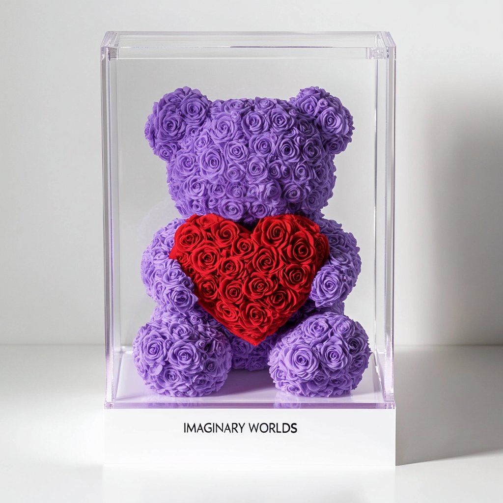 Purple Rose Bear with Red Roses Heart - Imaginary Worlds