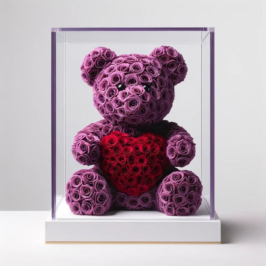 Purple Rose Bear with Red Roses Heart - Imaginary Worlds