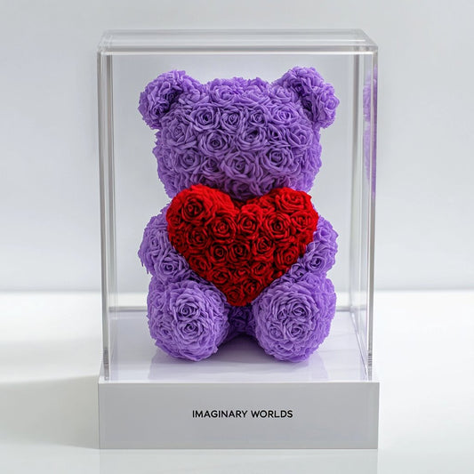 Purple Rose Bear with Red Roses Heart - Imaginary Worlds