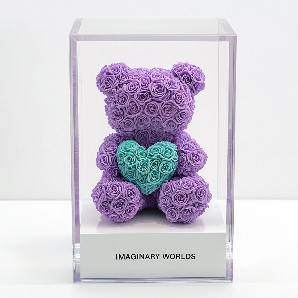 Purple Rose Bear with Teal Heart - Imaginary Worlds