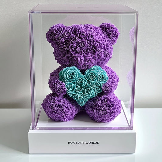 Purple Rose Bear with Teal Heart - Imaginary Worlds