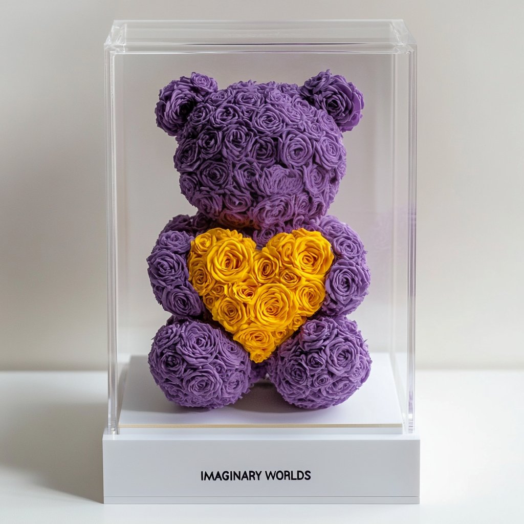 Purple Rose Bear with Yellow Roses Heart - Imaginary Worlds