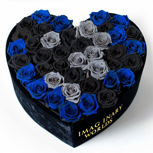 Quartet of Serenity Roses in Heart - Shaped Black Box - Imaginary Worlds