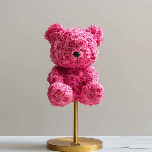 Radiant Hot Pink Rose Bear Lamp - Imaginary Worlds