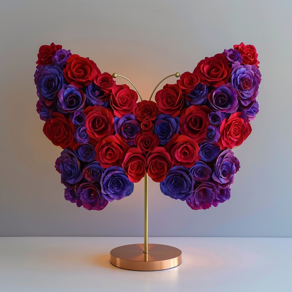 Radiant Love Red and Purple Rose Butterfly Lamp - Imaginary Worlds