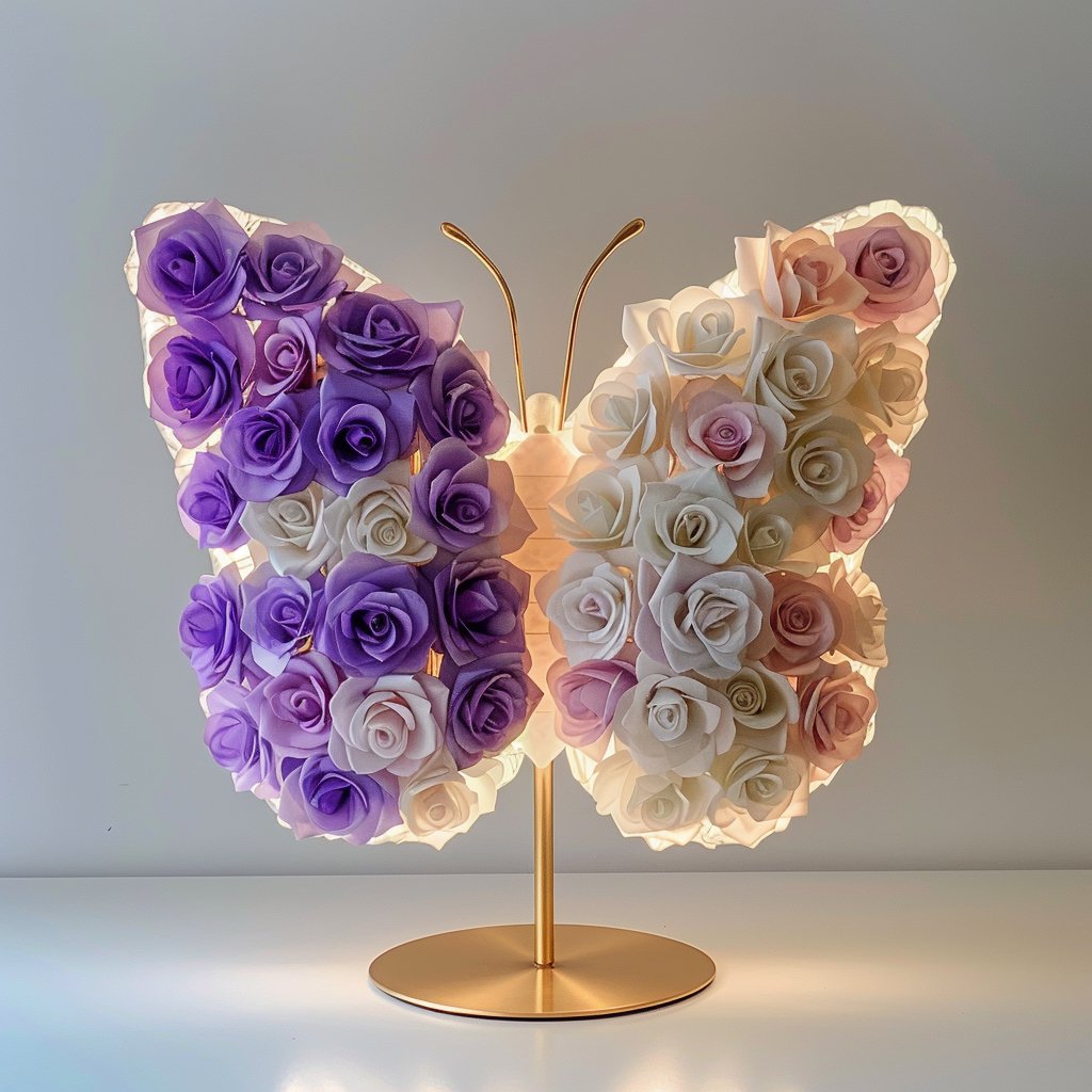 Radiant Love White and Purple Rose Butterfly Lamp - Imaginary Worlds