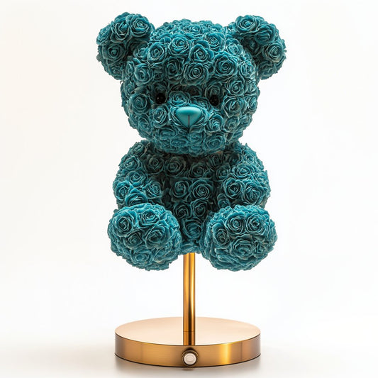 Radiant Teal Rose Bear Lamp - Imaginary Worlds