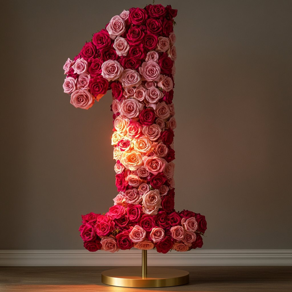 Red and Pink Rose Eternal Number 1 Lamp - Imaginary Worlds