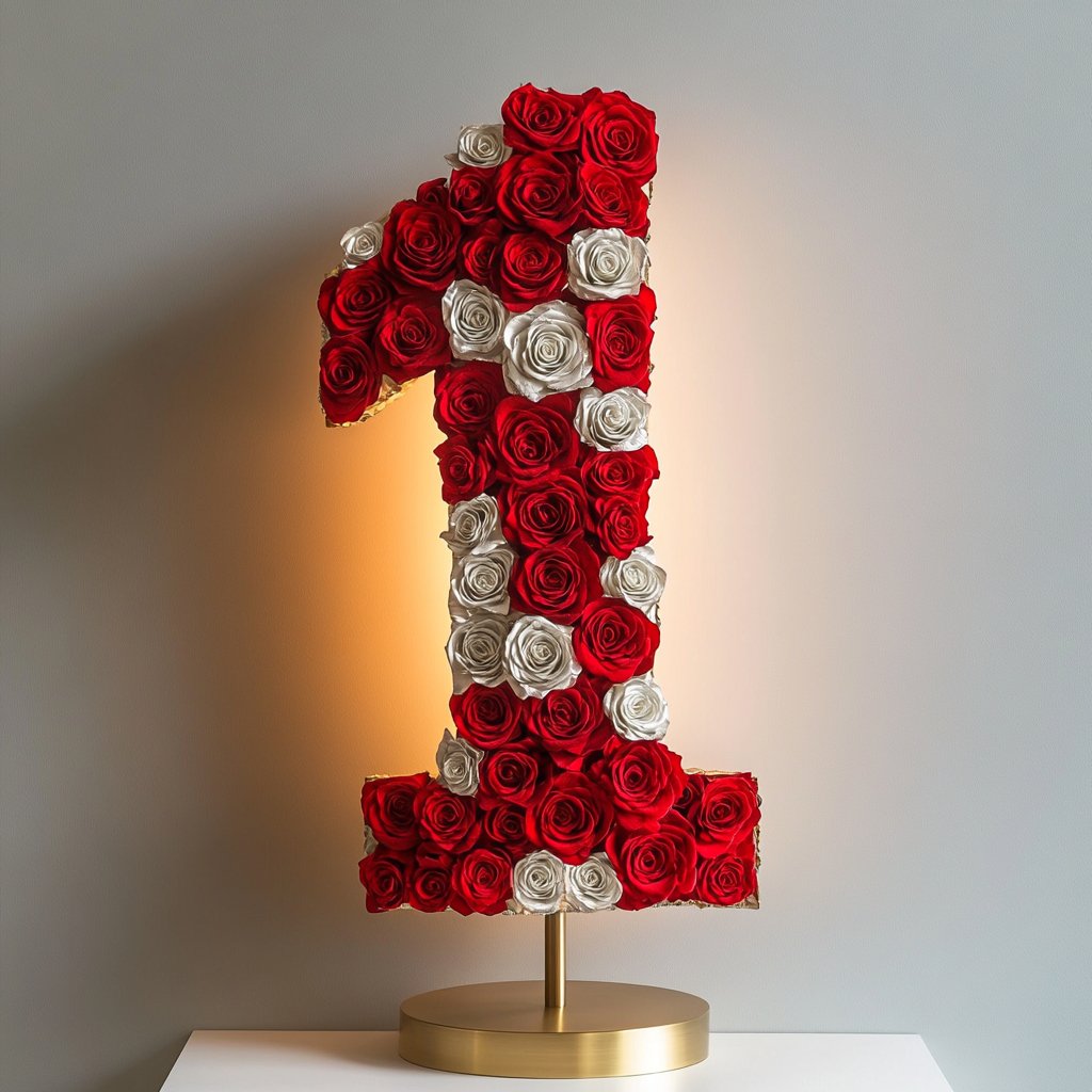 Red and Silver Rose Eternal Number 1 Lamp - Imaginary Worlds