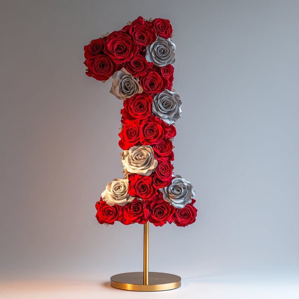 Red and Silver Rose Eternal Number 1 Lamp - Imaginary Worlds