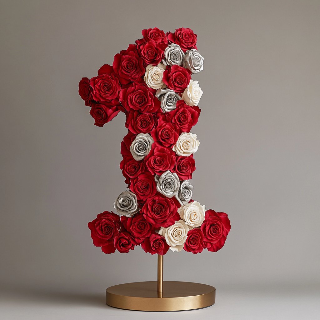 Red and Silver Rose Eternal Number 1 Lamp - Imaginary Worlds