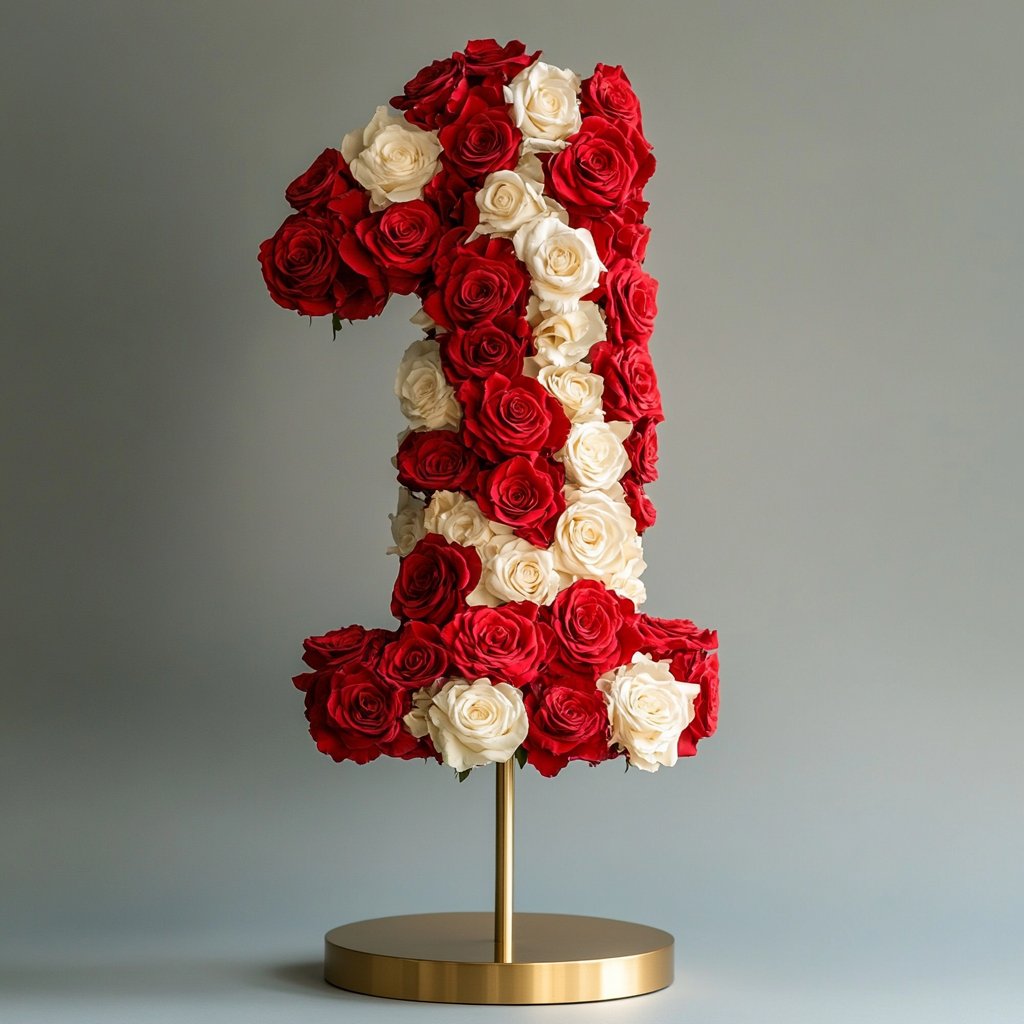 Red and White Rose Eternal Number 1 Lamp - Imaginary Worlds