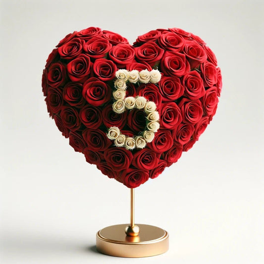 Red Heart Rose Lamp with White '5' - Imaginary Worlds