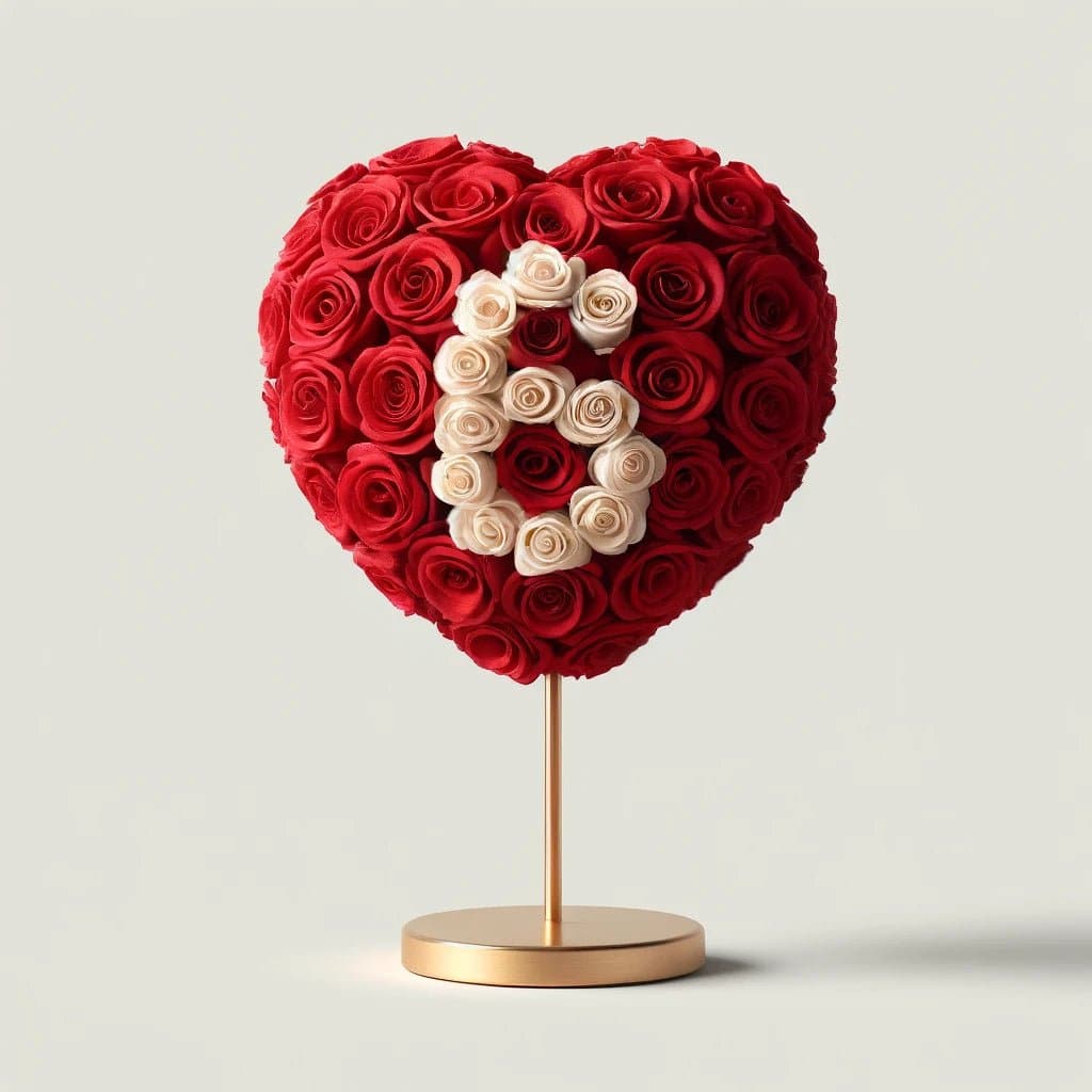 Red Heart Rose Lamp with White '6' - Imaginary Worlds