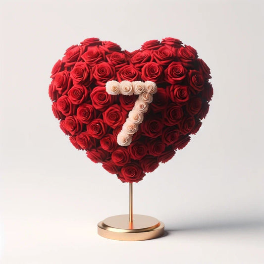 Red Heart Rose Lamp with White '7' - Imaginary Worlds