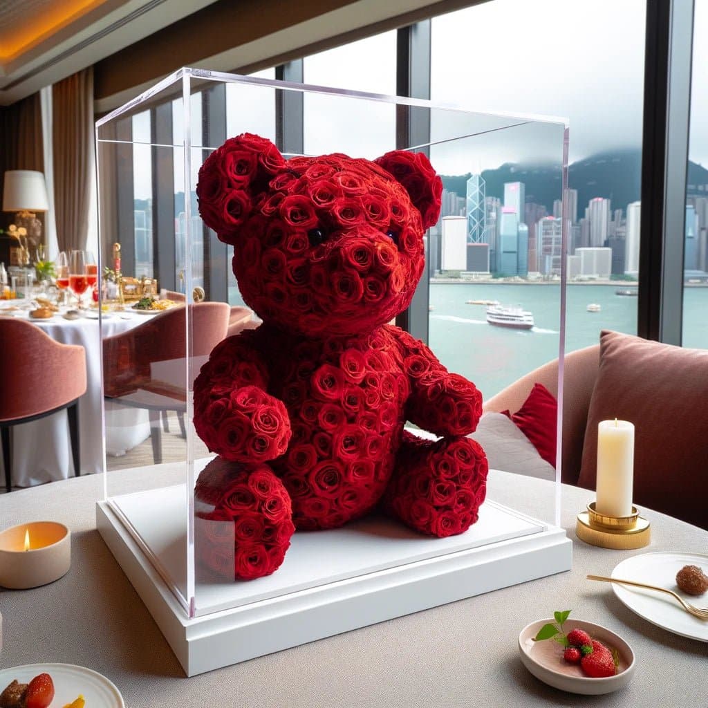 Red Preserved Rose Bear - Imaginary Worlds