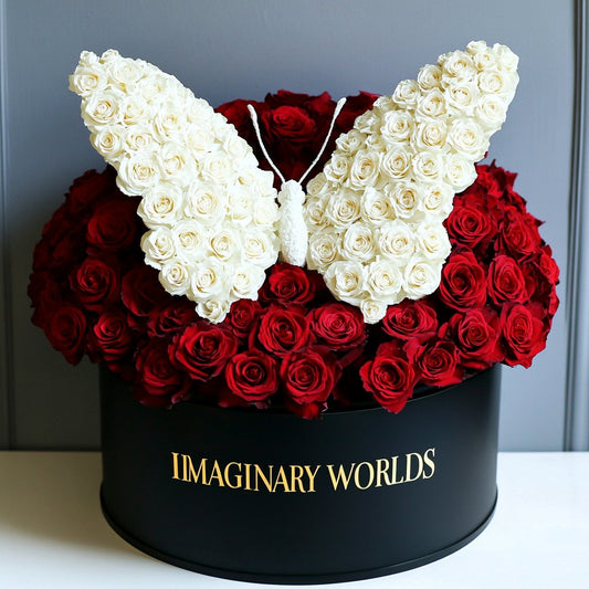 Red Ramo Buchon White Roses Butterfly - Imaginary Worlds