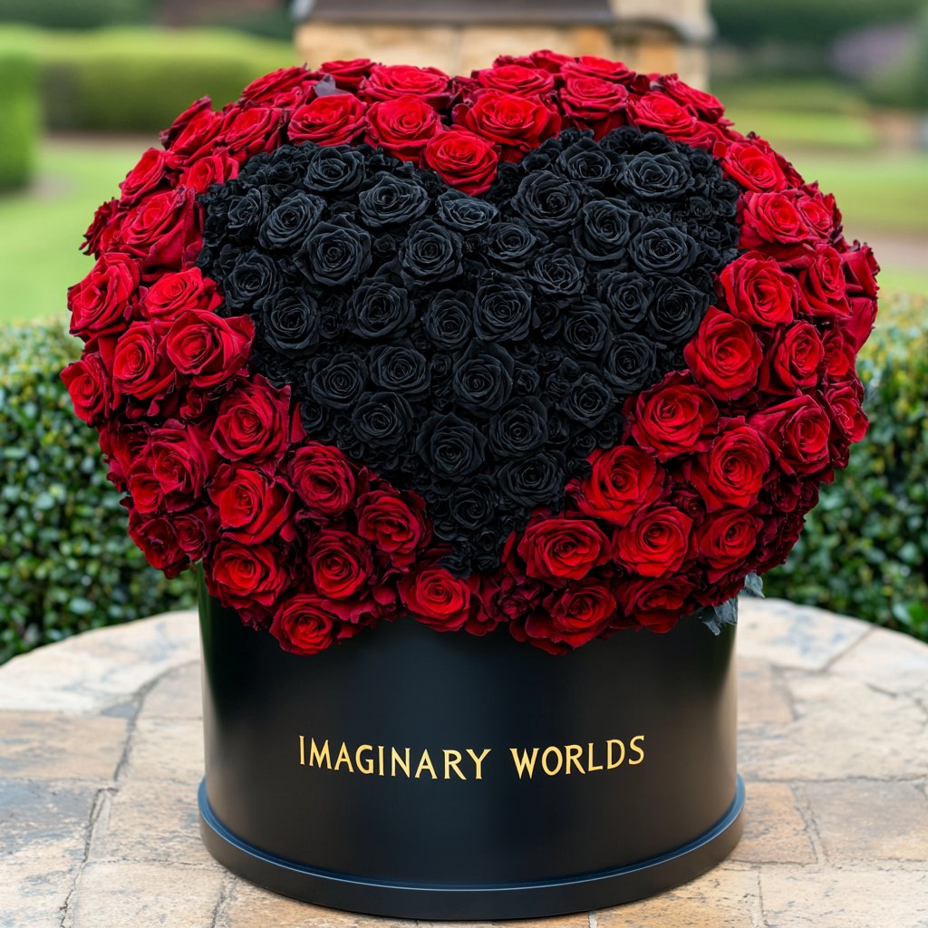 Red Ramo Buchon with Black Rose Heart - Imaginary Worlds