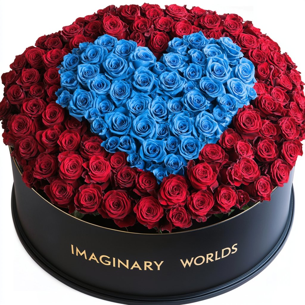 Red Ramo Buchon with Blue Rose Heart - Imaginary Worlds