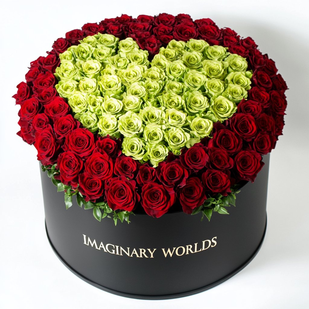 Red Ramo Buchon with Green Rose Heart - Imaginary Worlds