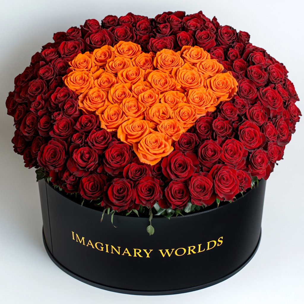 Red Ramo Buchon with Orange Rose Heart - Imaginary Worlds