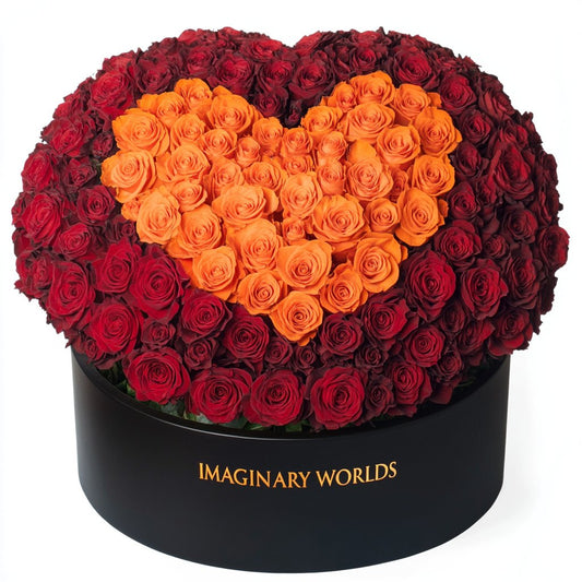 Red Ramo Buchon with Orange Rose Heart - Imaginary Worlds