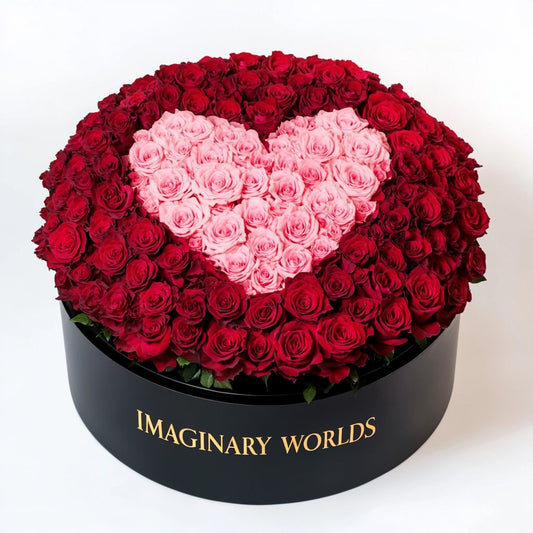 Red Ramo Buchon with Pink Rose Heart - Imaginary Worlds