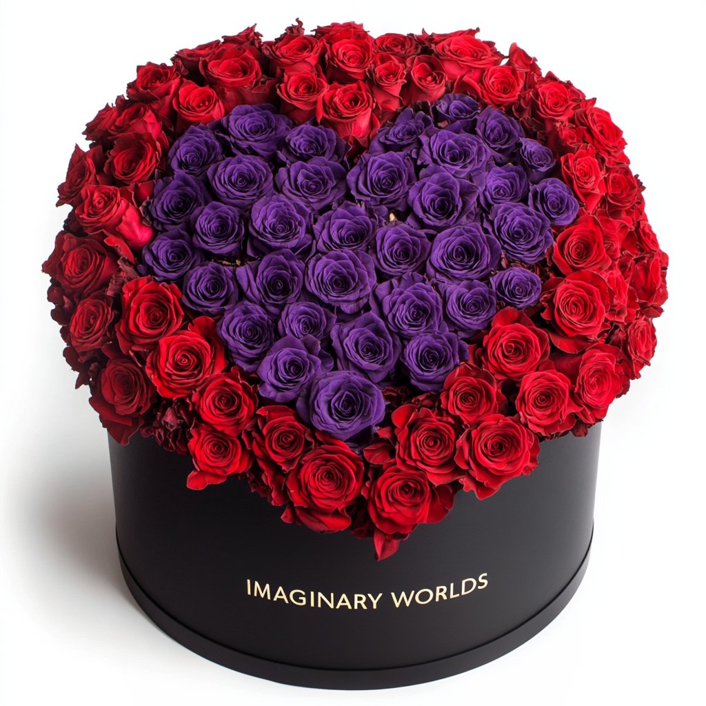 Red Ramo Buchon with Purple Rose Heart - Imaginary Worlds