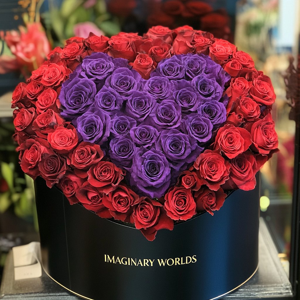 Red Ramo Buchon with Purple Rose Heart - Imaginary Worlds