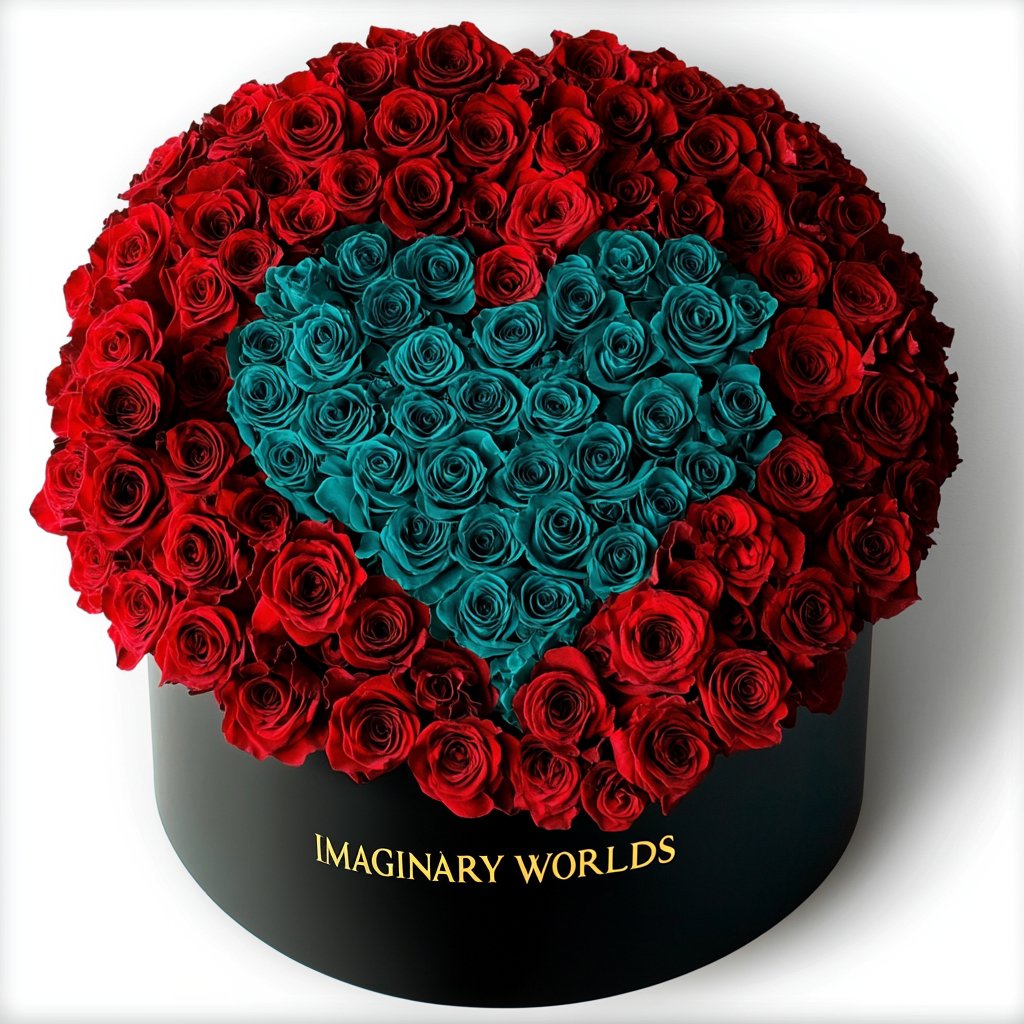 Red Ramo Buchon with Teal Rose Heart - Imaginary Worlds