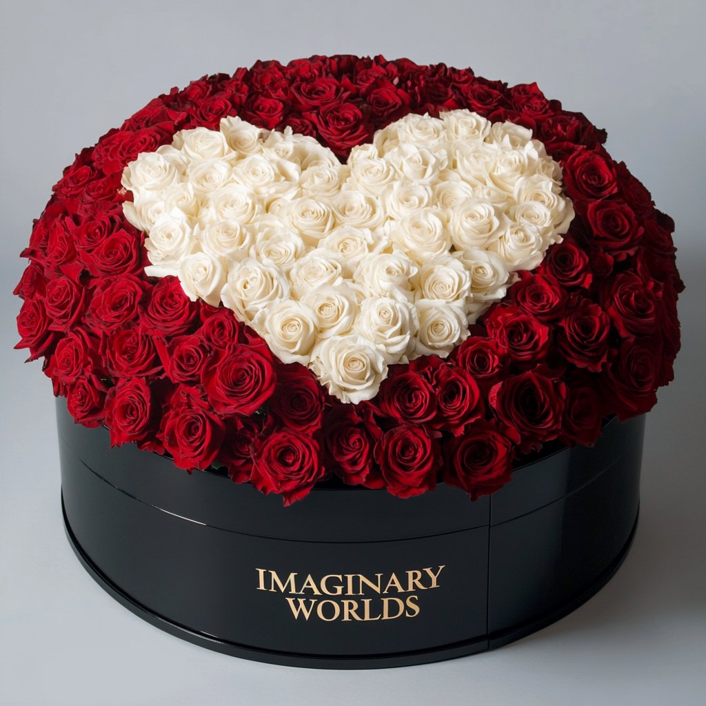 Red Ramo Buchon with White Rose Heart - Imaginary Worlds