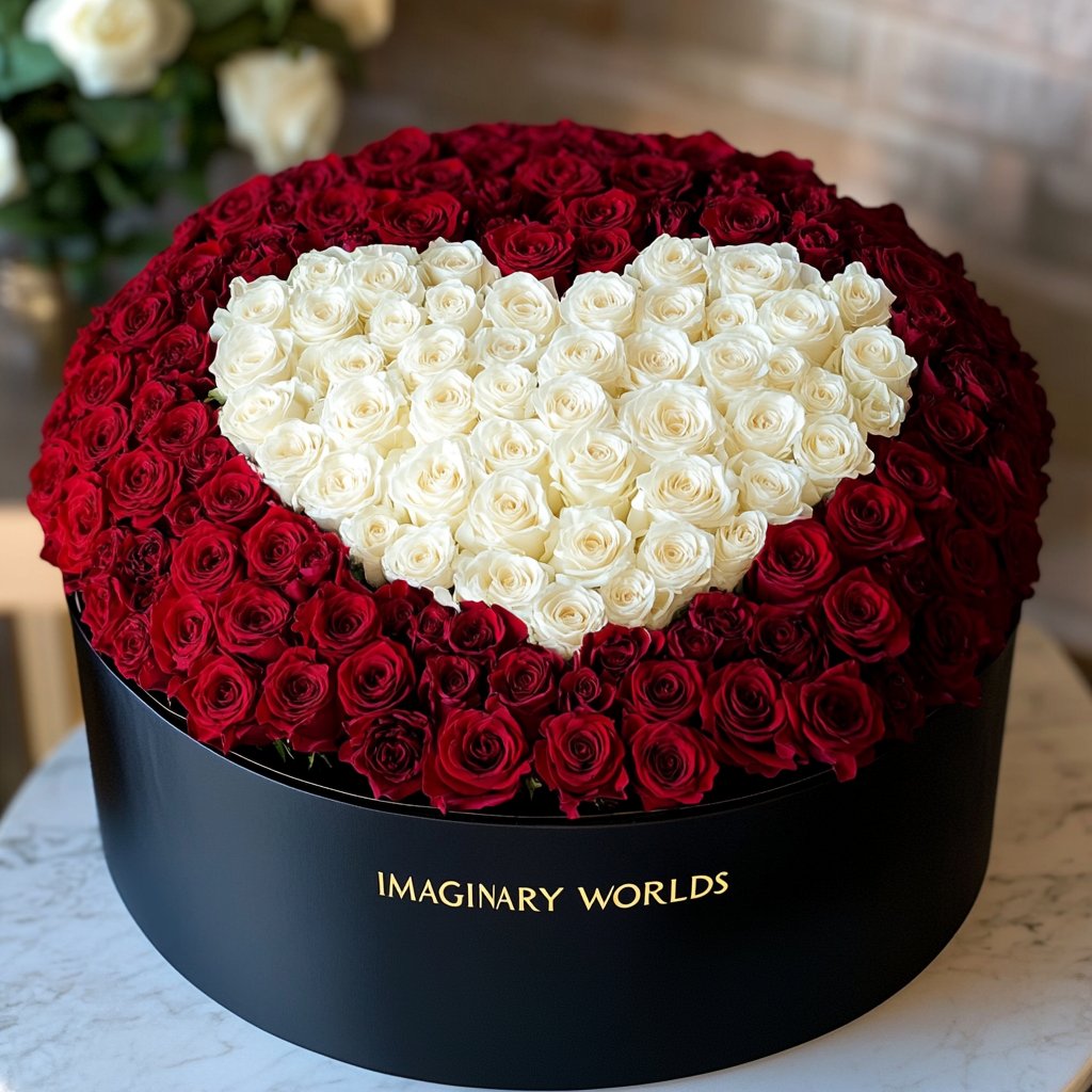 Red Ramo Buchon with White Rose Heart - Imaginary Worlds