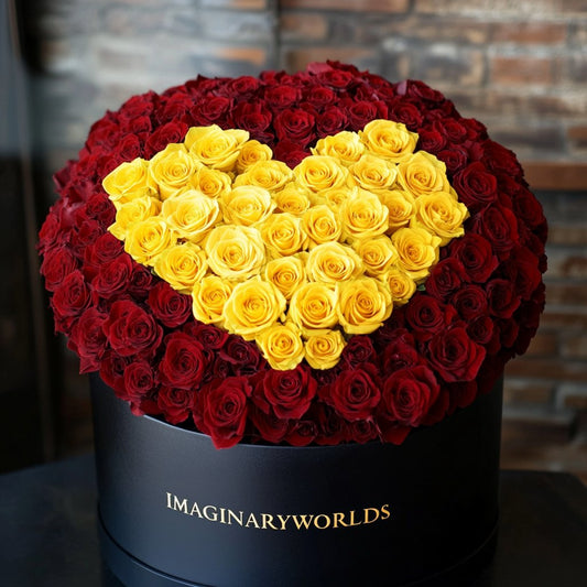 Red Ramo Buchon with Yellow Rose Heart - Imaginary Worlds