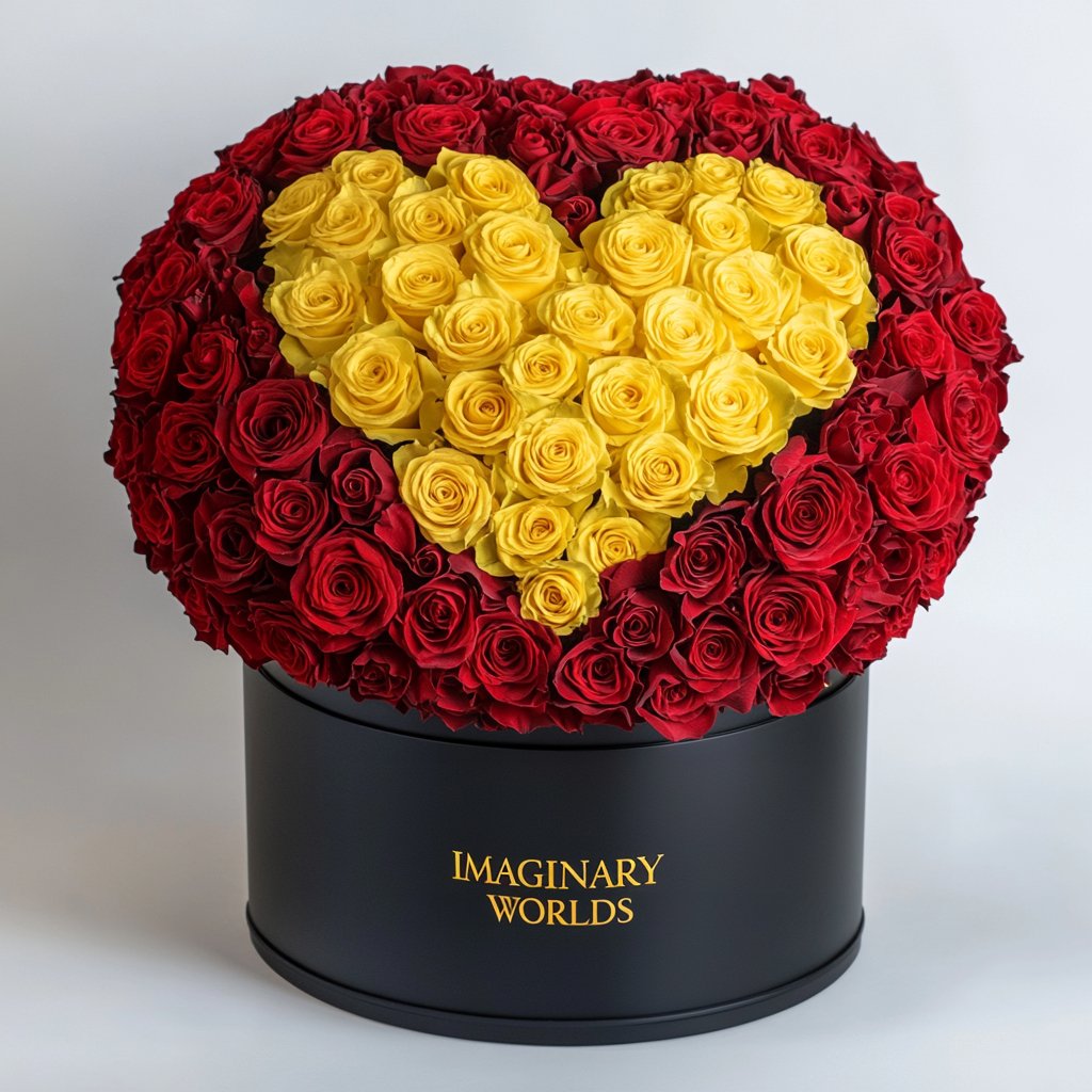 Red Ramo Buchon with Yellow Rose Heart - Imaginary Worlds