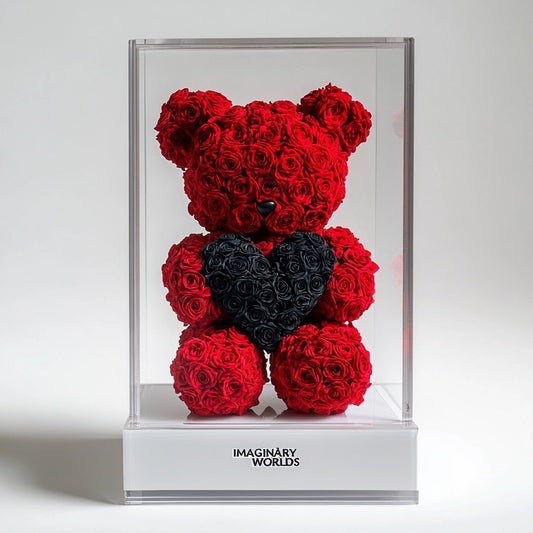 Red Rose Bear with Black Roses Heart - Imaginary Worlds