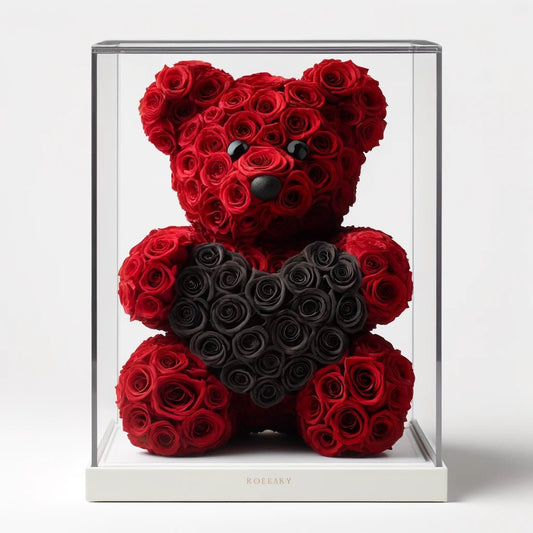 Red Rose Bear with Black Roses Heart - Imaginary Worlds