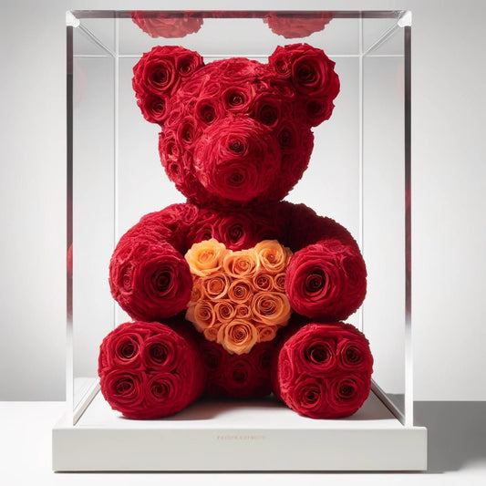 Red Rose Bear with Orange Roses Heart - Imaginary Worlds