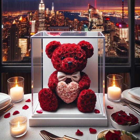 Red Rose Bear with Pink Heart - Imaginary Worlds