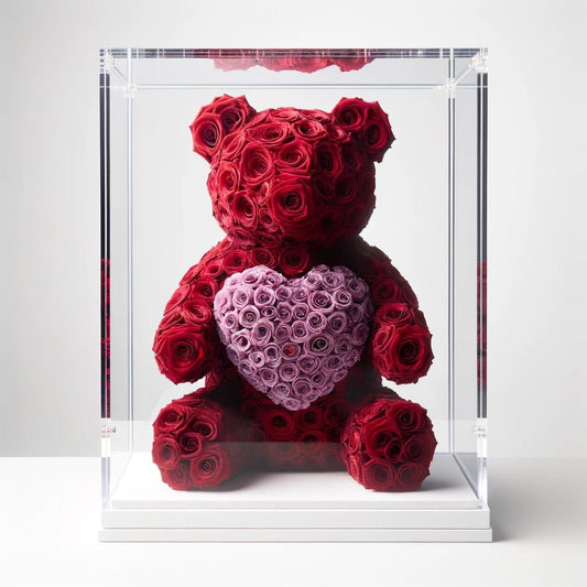 Red Rose Bear with Purple Roses Heart - Imaginary Worlds