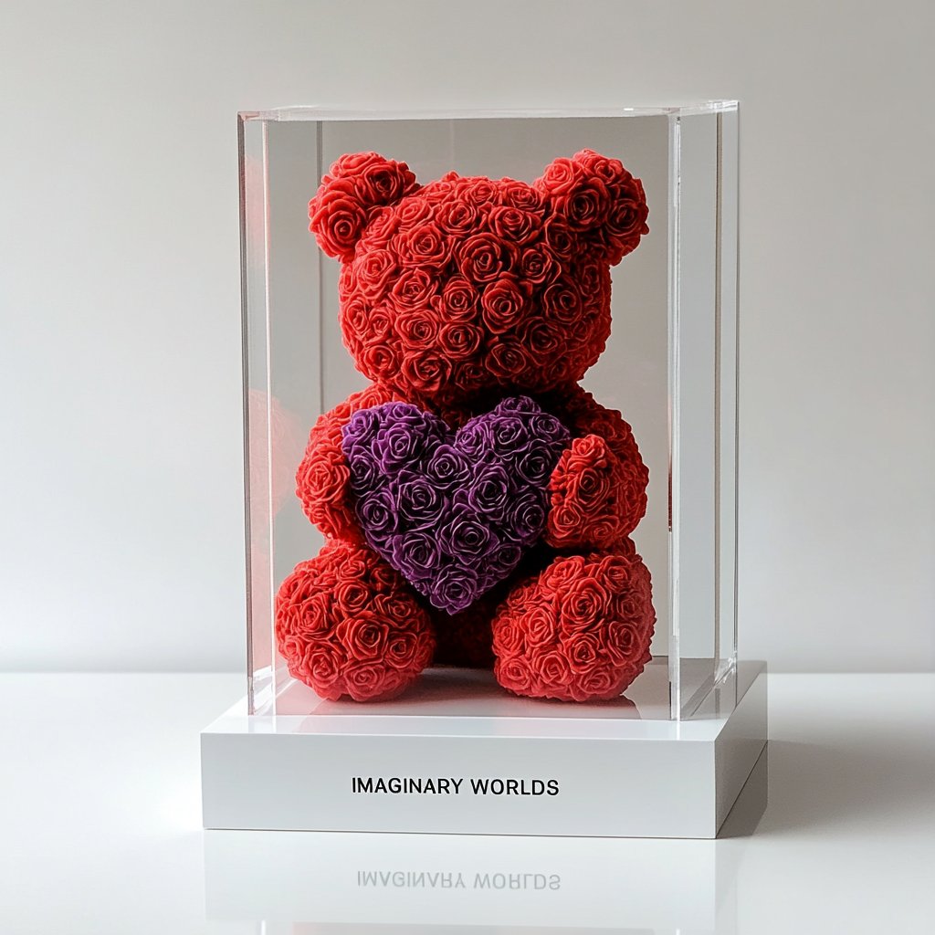 Red Rose Bear with Purple Roses Heart - Imaginary Worlds