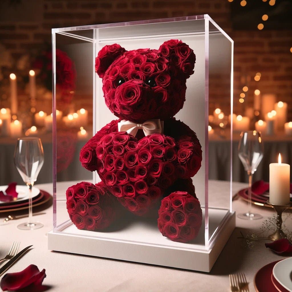 Red Rose Bear with Red Roses Heart - Imaginary Worlds