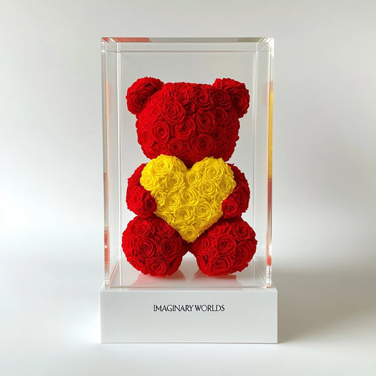 Red Rose Bear with Yellow Roses Heart - Imaginary Worlds