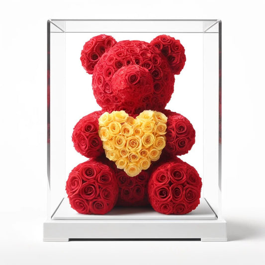 Red Rose Bear with Yellow Roses Heart - Imaginary Worlds