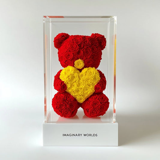 Red Rose Bear with Yellow Roses Heart - Imaginary Worlds